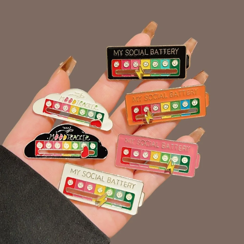 

6 шт., брошь для отслеживания настроения в социальных батареях, красочный дизайн, акценты эмодзи, регулируемые ползунки, игривые снимаемые повседневные аксессуары
