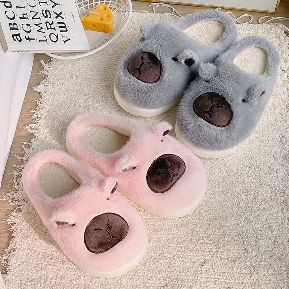 لينة كابيبارا فروي النعال إيفا سميكة الكرتون نعال من القطن المضادة للانزلاق سميكة سوليد دفئا المنزل أحذية قطنية يوميا