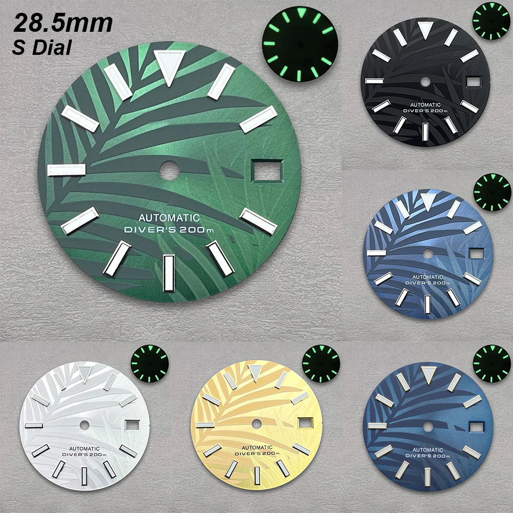 

28.5mm S Logo SKX007 Bamboo Leaf Dial Suitable For NH35/NH36/4R/7S Movement C3 Green Luminous Watch Modification Accessories