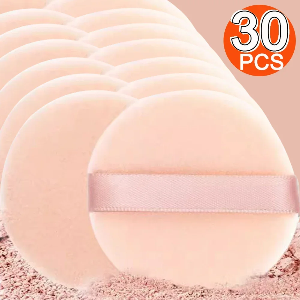 30Pcs Round Velvet Powder Puff Portable Loose Powder Face Makeup Sponge Cosmetics Washable Lightweight Makeup Accessories Tools