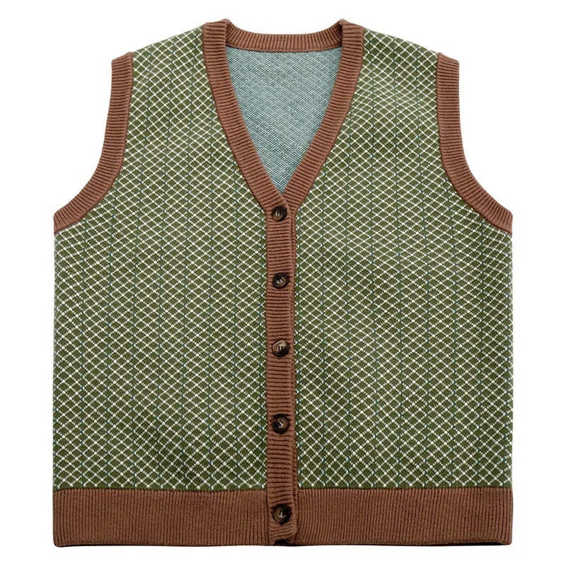 Spring and Autumn Lingge Knitted Cardigan Hong Kong Style Chic Retro Sweater Vest Jacket Men's Korean Version Trendy Exterior