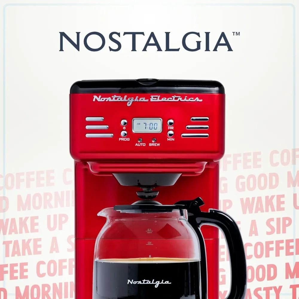 Retro programável cafeteira com display LED, desligamento automático, manter quente, pausar-e-servir função, vermelho, 12-Cup