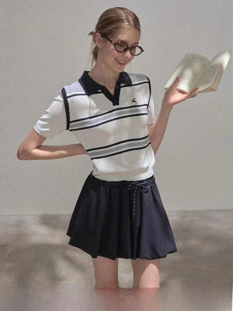 

Slim Fit Striped ort Sve irt Knitted T-irt Women's Summer New Sle oulder College Sle Faionable Small Top