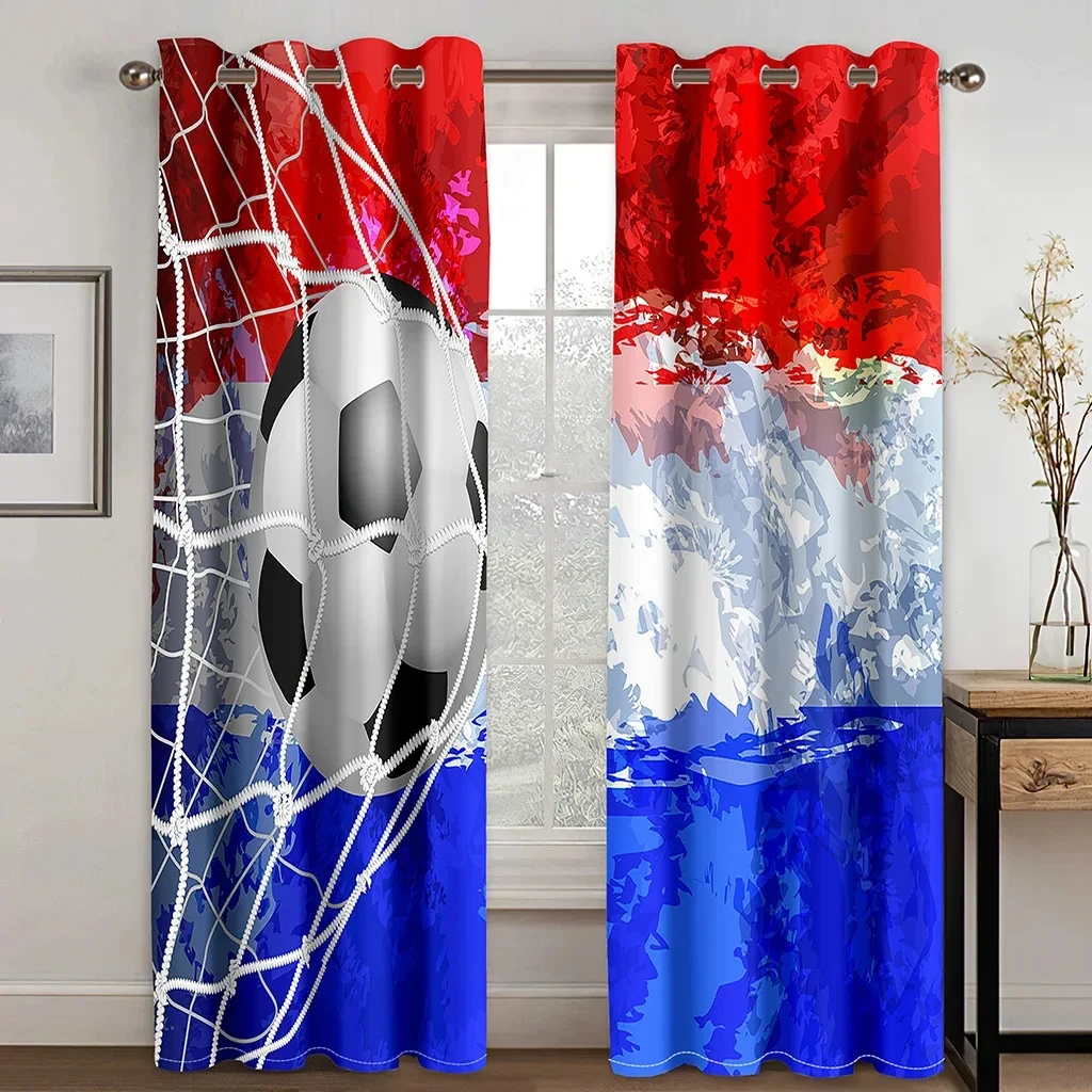 

Red White Blue Flag Soccer Curtains Balls Football Design 3D Window Curtains for Living Room Window Treatment Drapes