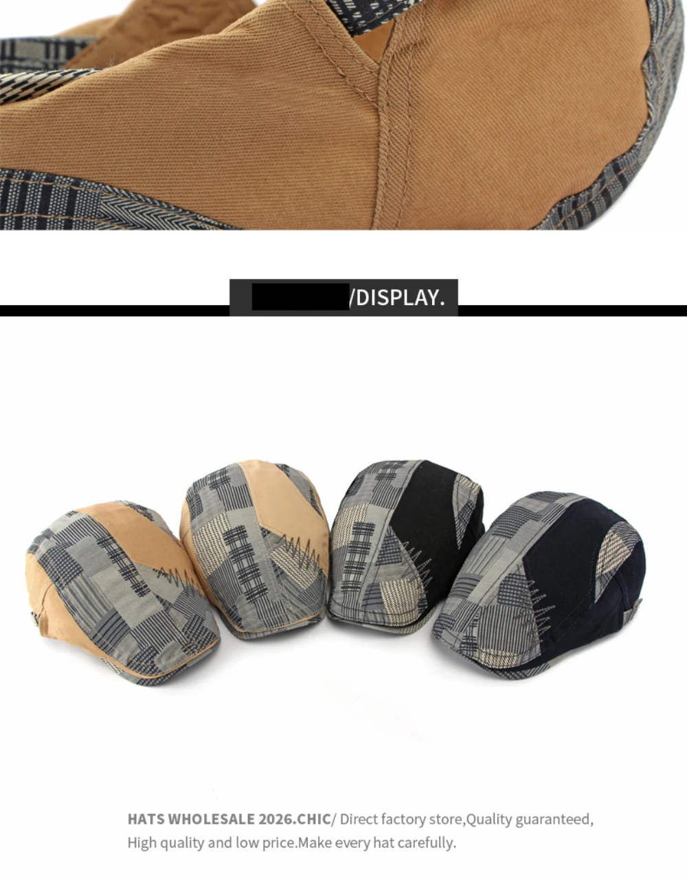 HT5141 Herren- und Damen-Baskenmütze, Patchwork-Baskenmütze, Baumwoll-Flatcap für Damen und Herren, neue Frühlings- und Sommer-Baskenmütze, verstellbar. – Detail 5