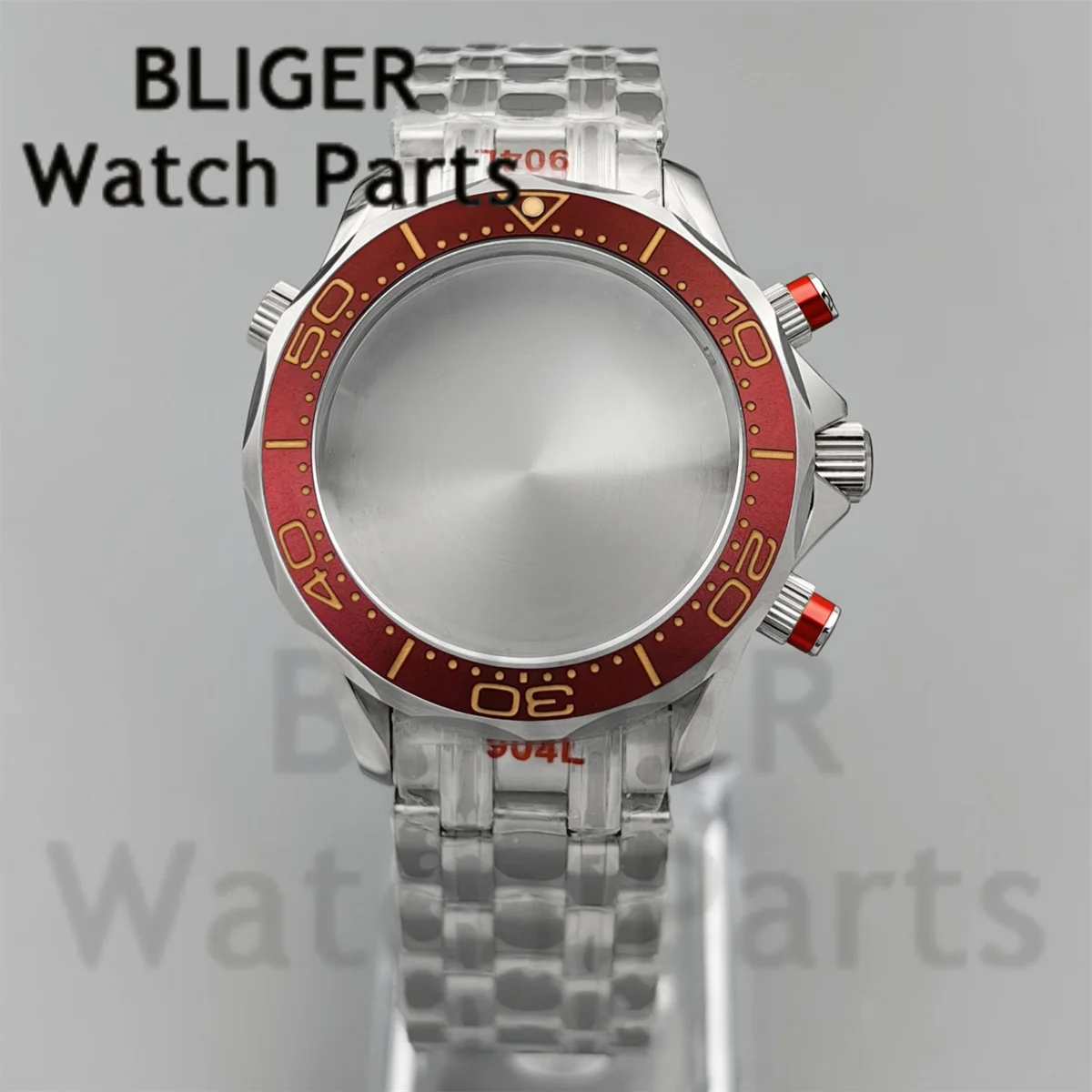 VK63 41mm Chronograph Sapphire Glass Watch Case Multy-functional Red Crown Suitable For VK63 VK64 Quartz Movement Steel Bracelet