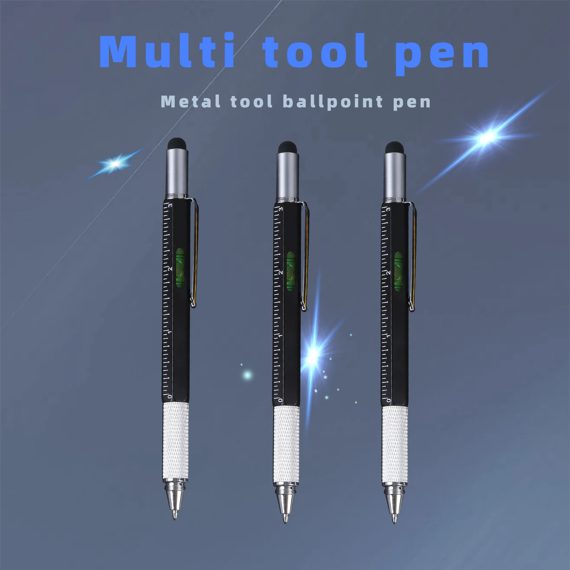 3 Pcs 6 in 1 Multifunction tool Pen Touch Screen Stylus with Screwdriver Ruler Levelgauge Refillable Ballpoint Pencil All in One