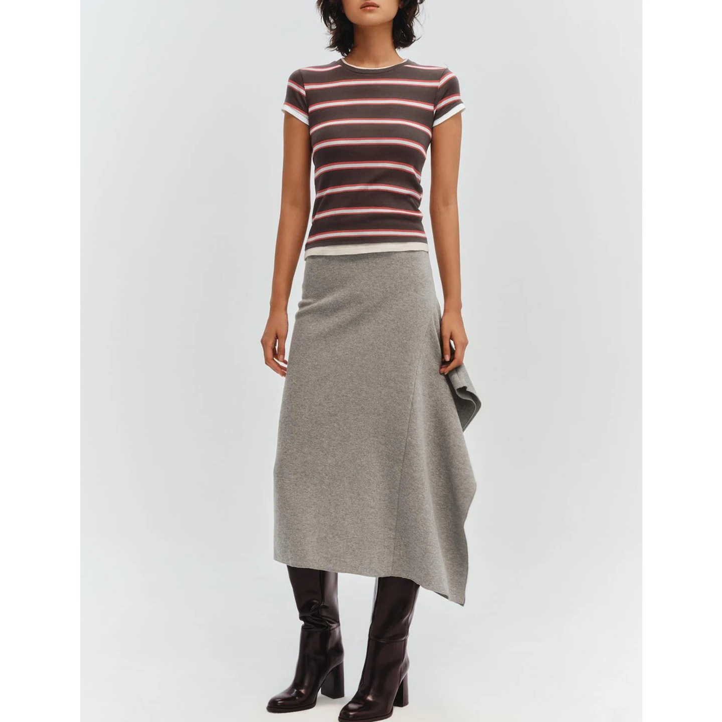 تنورة ميدي غير متماثلة للنساء بتصميم شتوي جديد، تصميم متوسط الخصر، كاجوال Sle Ci مناسب للتنقل #2