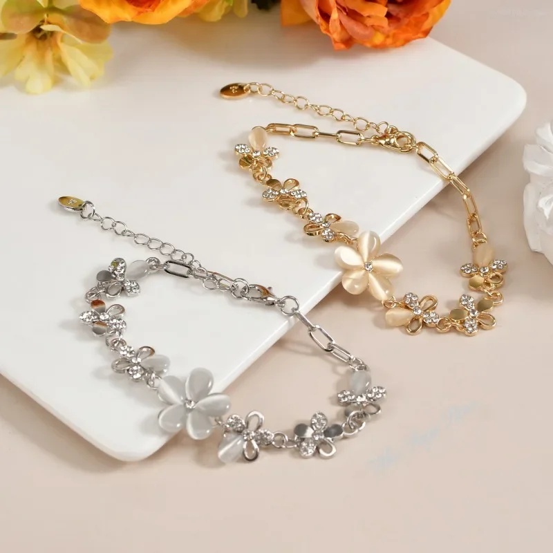 Stainless Steel Bracelet for Women Lucky Flower Summer Bracelet Crystals Chain for Woman Valentines Gift Wedding Party Jewelry