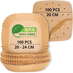 100 Pieces Air Fryer Paper 20-24cm and 100 Square Perforated Papers for Cosori, disposableNinja Air Fryer Accessories