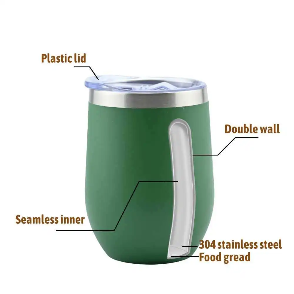 50pcs Custom 12oz double wall stainless steel wine tumbler insulated vacuum egg shape wine tumbler with sliding lids - Image 5