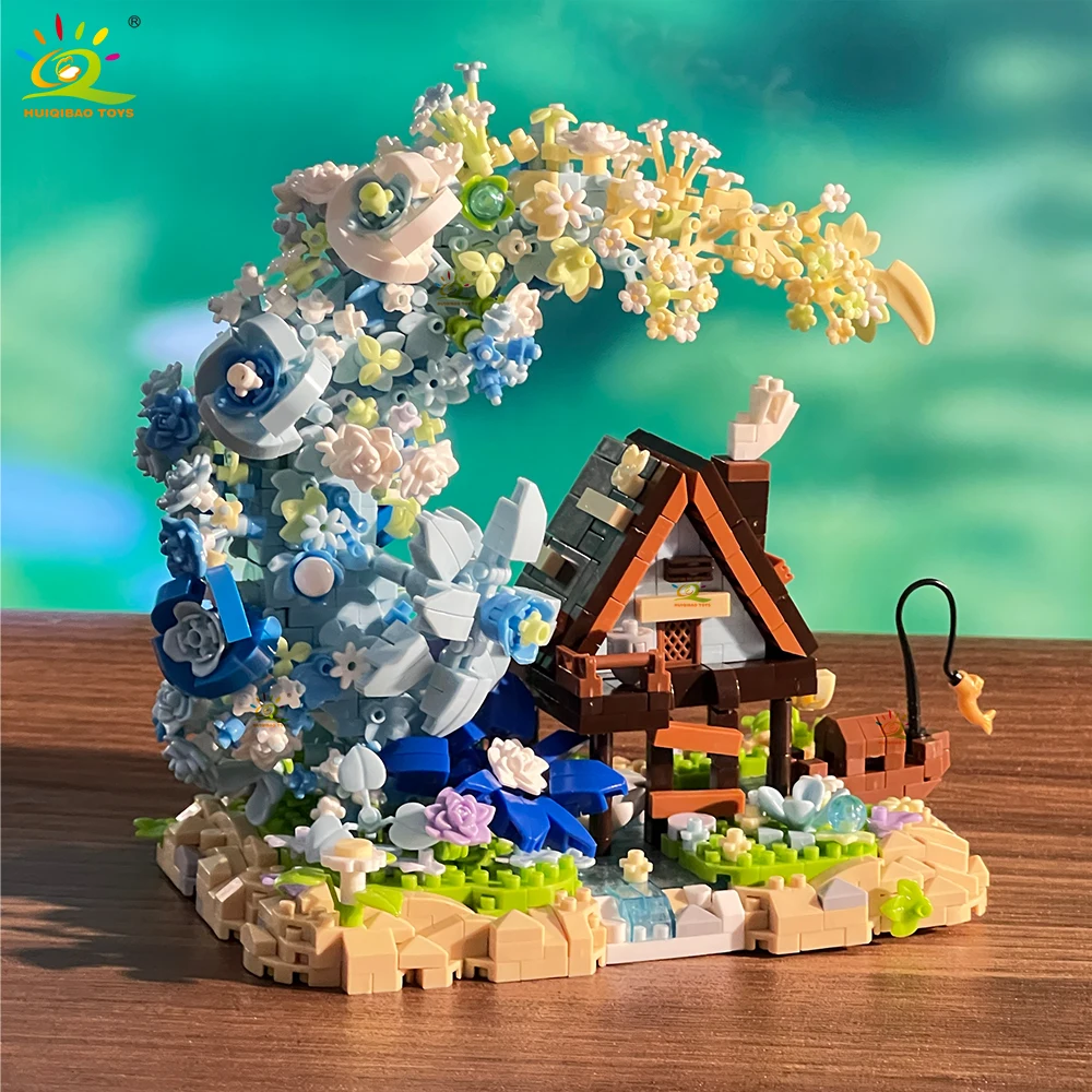HUIQIBAO 1343 Uds. MOC Luna flor casa Micro bloque de construcción casa de madera modelo diamante ladrillo juguete para niños decoración de escritorio