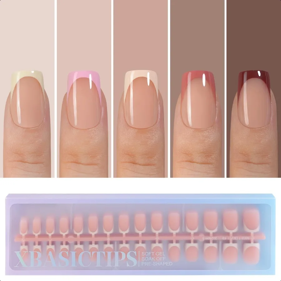 

XBASICTIPS Misssix French Tip Pr On Nails Preshaped 3 in 1 Tips No Need to File