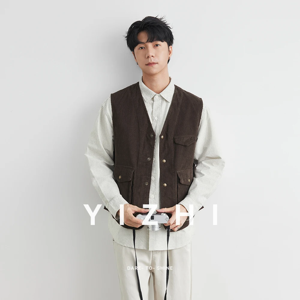 100% Cotton Fashion Men's Vest Summer New Japanese Workwear Outdoor Sleeveless Waistcoat Vest Jacket Men's Clothing