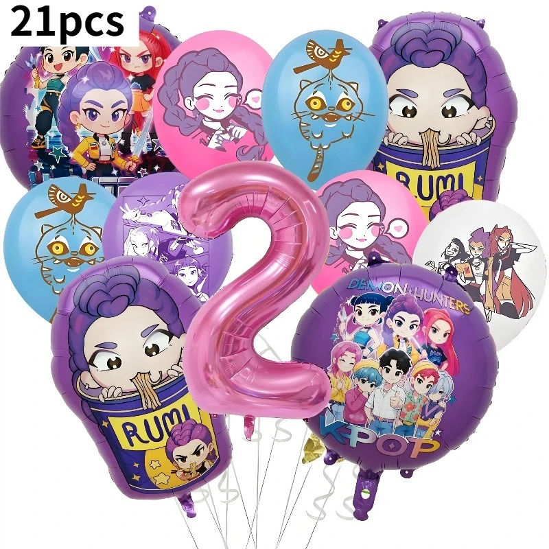 38 قطعة/21 قطعة K البوب شيطان الصيادين الكرتون بالون مجموعة حفلة عيد ميلاد شيطان الصيادين موضوع بالونات الزخرفية فتاة عيد ميلاد الأول #2