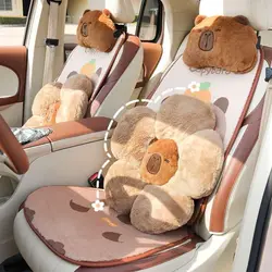 1 PCS Comfortable Plush Seat Cushion Cartoon Design Capybara Car Headrest Simple Cute Auto Lumbar Support