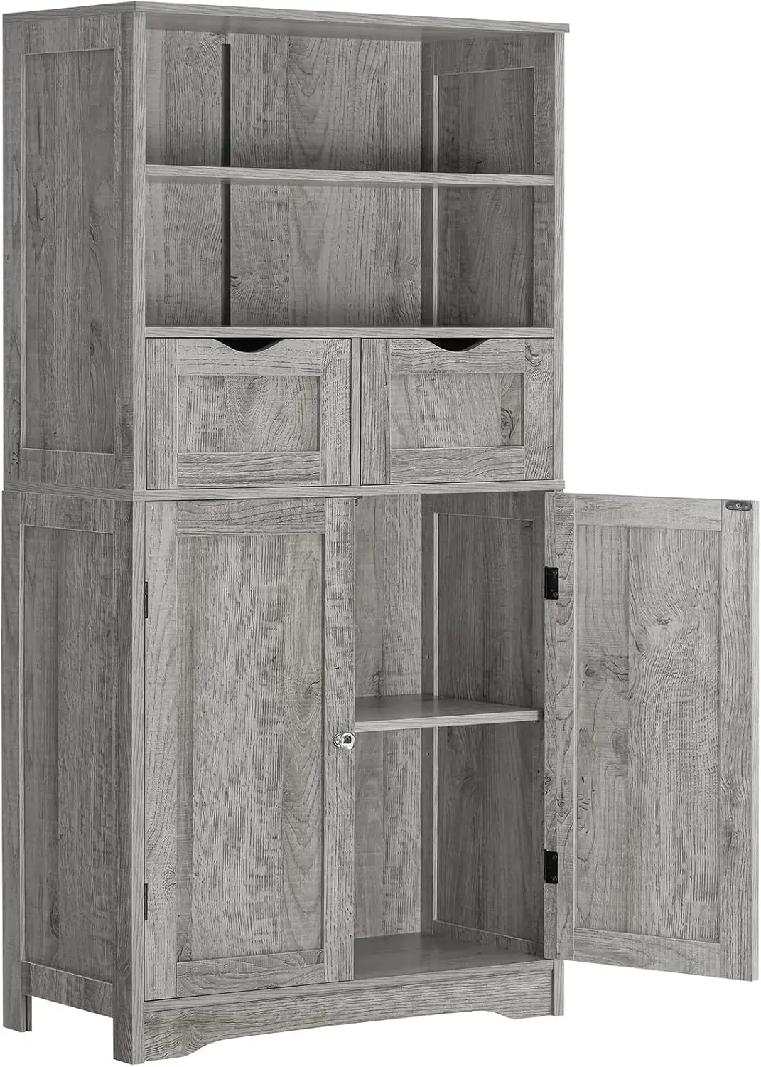 

Iwell Tall Storage Cabinet with 2 Drawers & Adjustable Shelves, Bathroom Cabinet with Doors, Cupboard, Floor Cabinet for Living