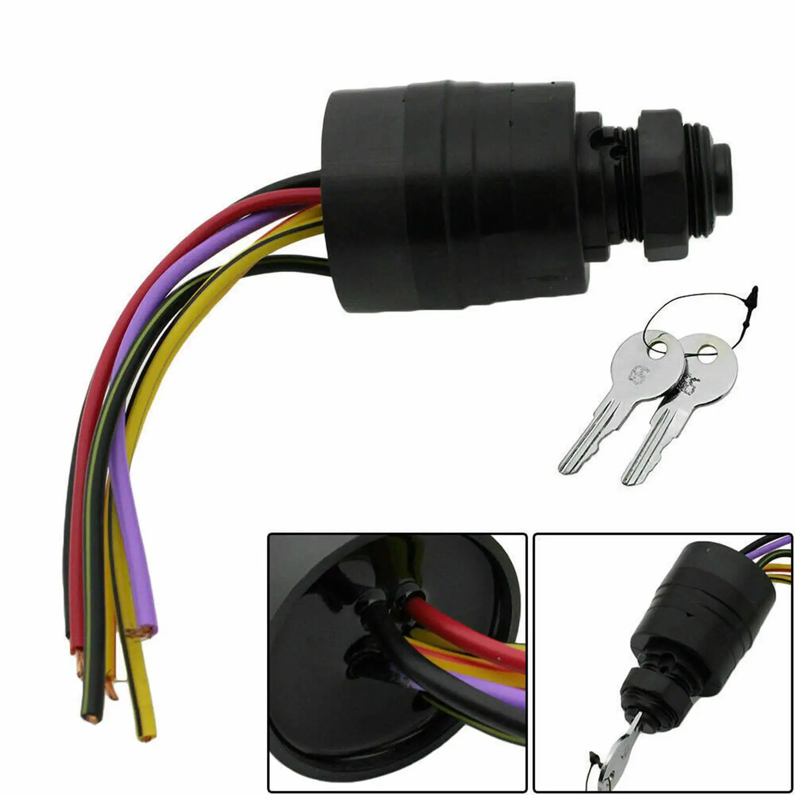 Ignition Key Switch Replacement 3 Position Off Run Start 6 Wire Connectors Fit