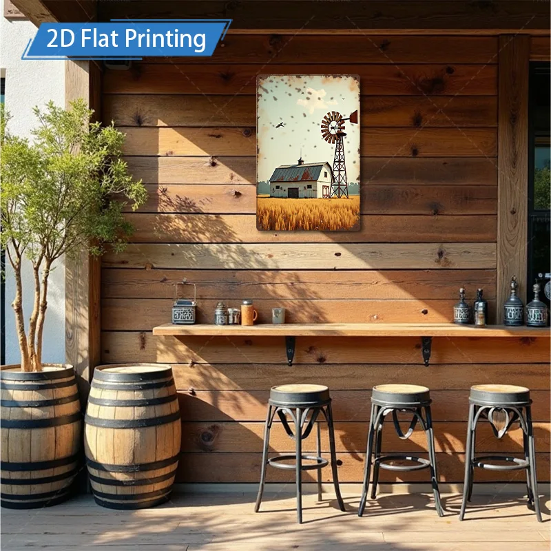 1 قطعة 8x12 بوصة علامة معدنية ريفي مزرعة طاحونة معدنية جدار الفن ، ديكور مشهد الحظيرة خمر