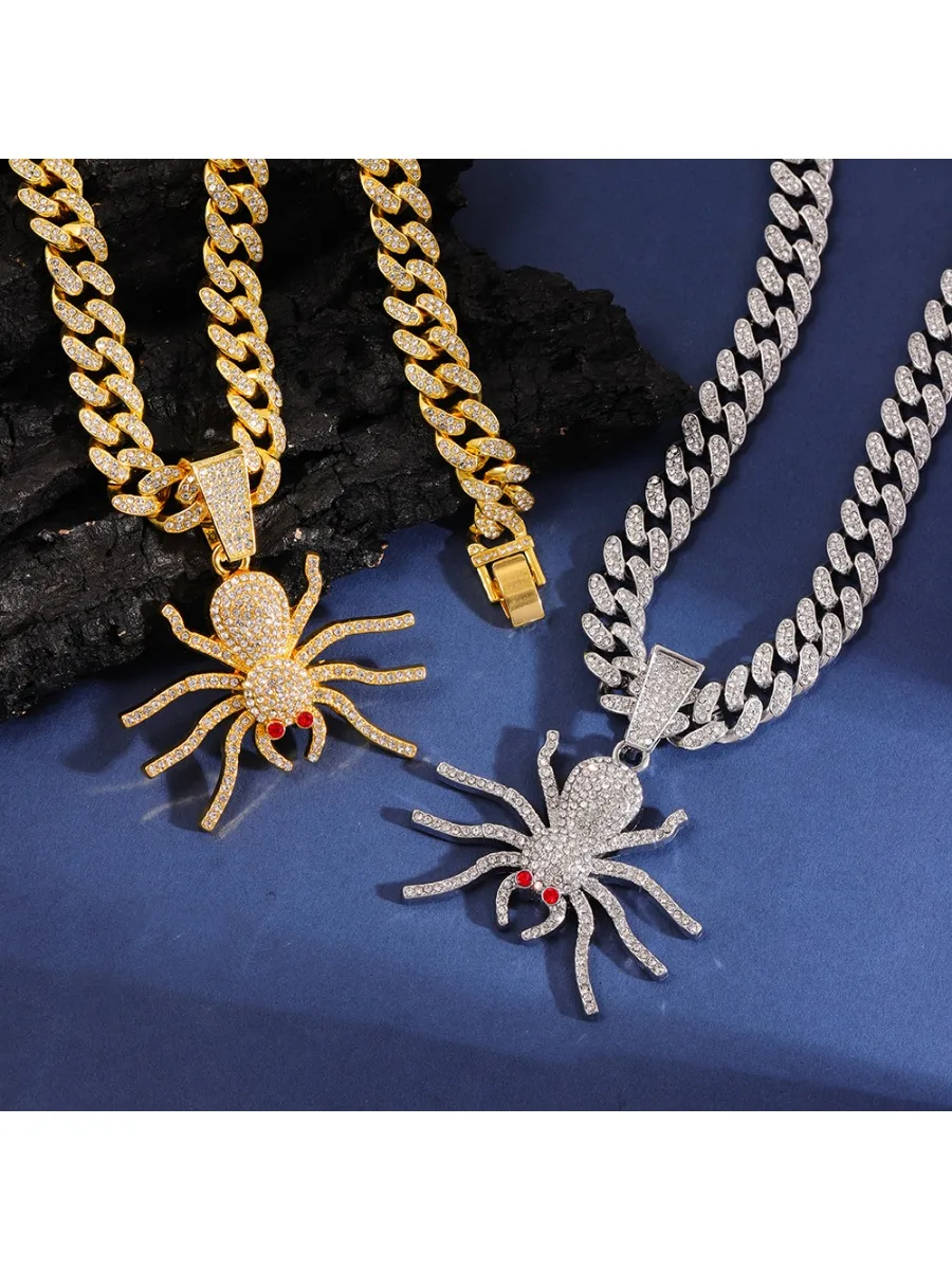 Hip Hop 3D Spider Pendant Cuban Chain Necklace Personalized Trendy Hip Hop Chain