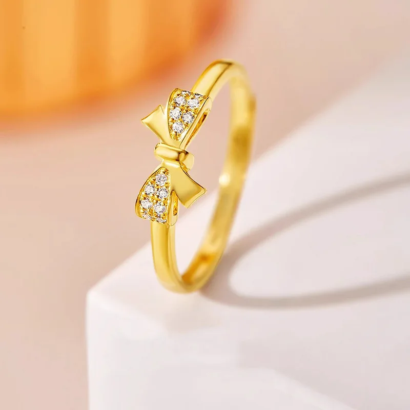 HX New Zircon Bow Ring Female New Style Niche Design Ring Opening Adjustable Fashion All-match Hand Jewelry