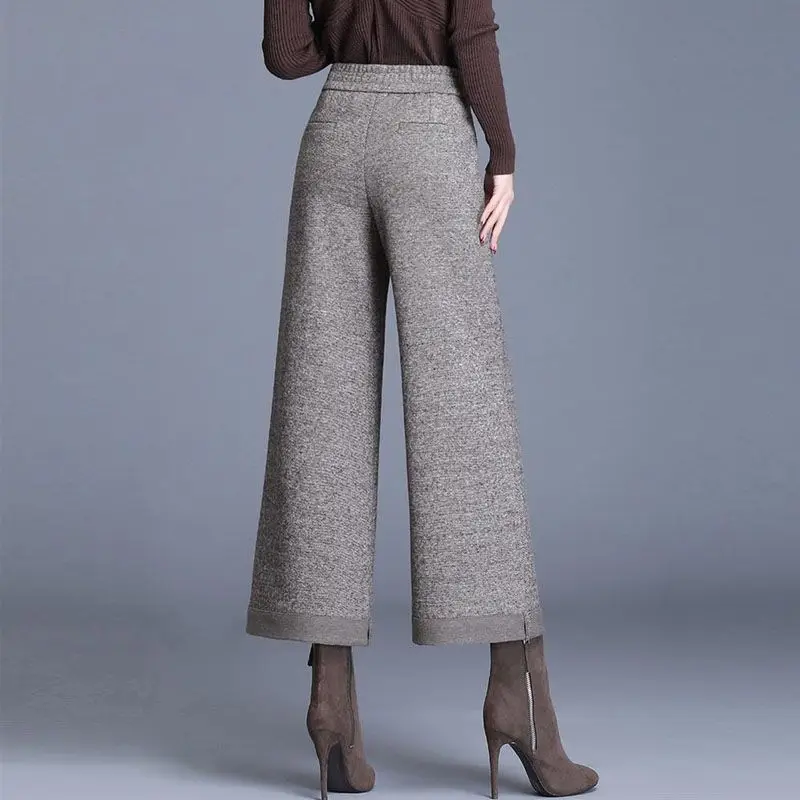 Imagem -03 - Calça Reta de Perna Larga Feminina Zíper de Cintura Alta Elegante Monocromático Roupas Femininas Moda Coreana Outono Inverno 2023