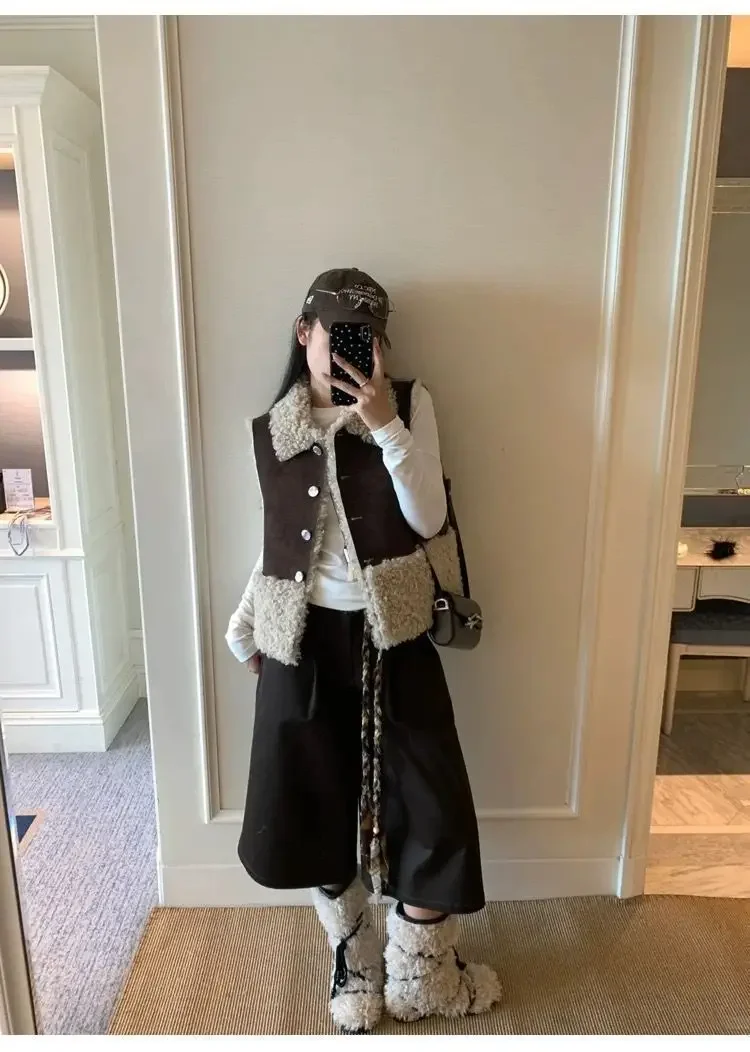 Chaleco integrado de piel de cordero para otoño e invierno, nuevo abrigo sin mangas, chaleco personalizado de moda cálida para mujer