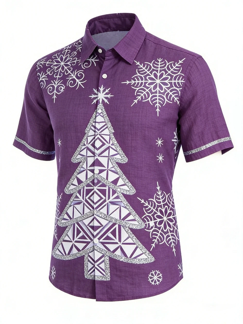 メンズ新しいリネンクリスマススノーフレークモミの木ランタン3Dプリント白シャツハワイアンカジュアルアウトドアパーティー半袖Tシャツ