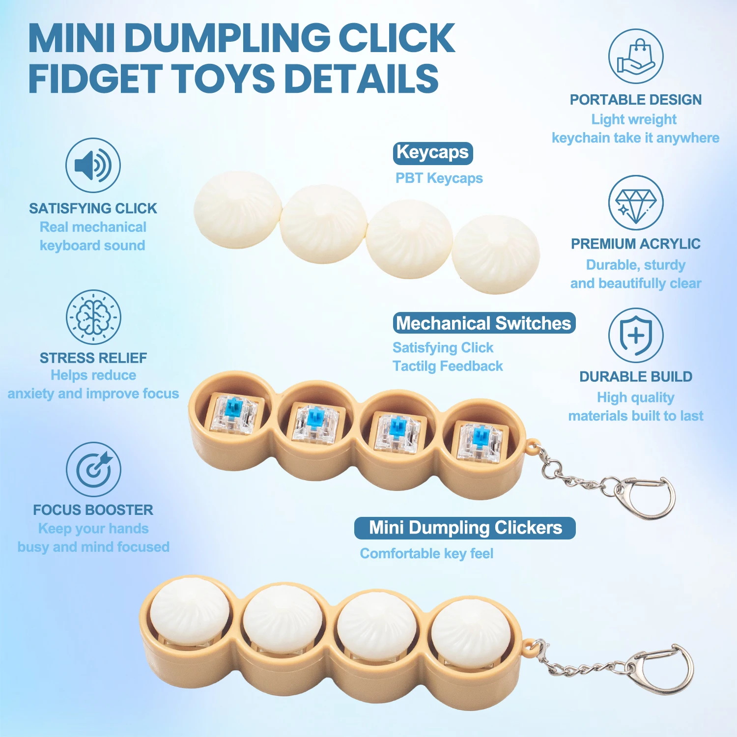 Steamed Bun Keyboard Keychain Fidget Toy Fidget Clicker Decompression Keychains Stress Relief Gadget Interesting Pendant