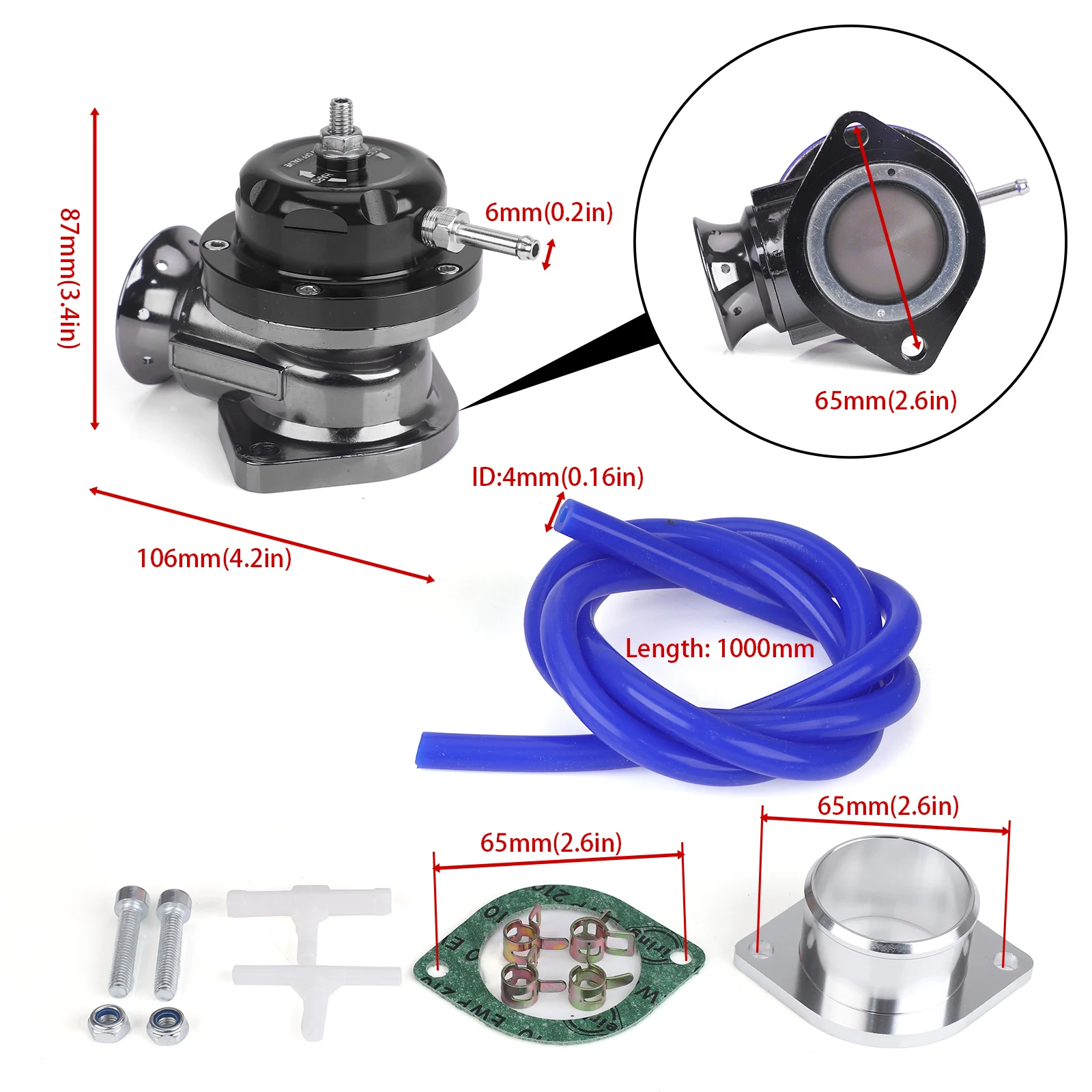 Adjustable 25psi BOV Blow Dump/Blow Off Adaptor YC100370 Black Blue Red Aluminum Universal Type-RS Turbo Blow Off Valve