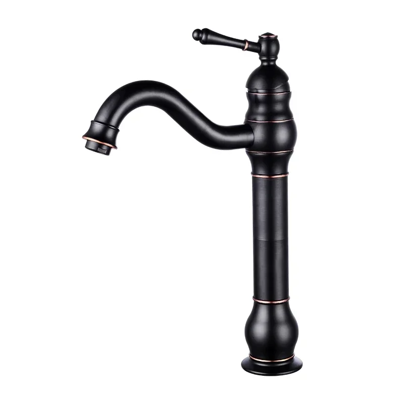 Bathroom Faucet Black Bronze Finish Basin Sink Faucet Single Handle Brass Water Taps Deck Mounted Mixer Tap for Overhead Sink