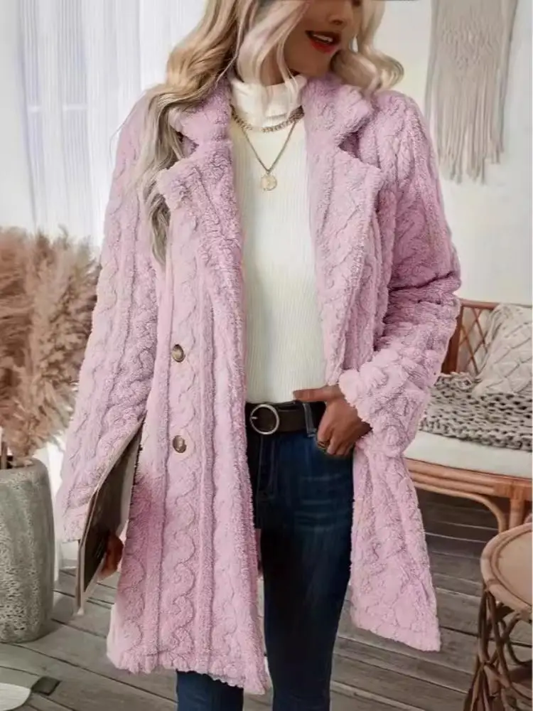 Women's new plush coat explosion comfortable casual warm suit collar double-breasted fur coat