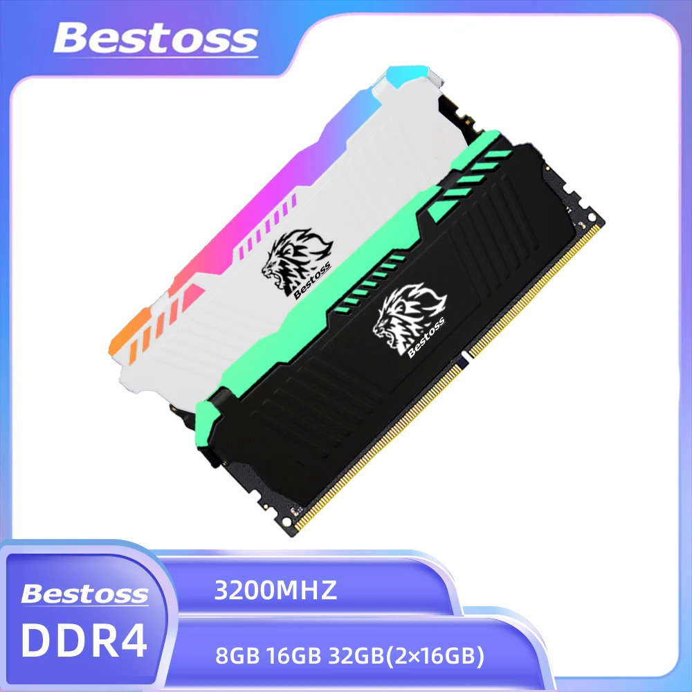 

Bestoss Memory Ram ddr4 8GB16GB 32GB XMP 2.0 3200mhz 288pin 1.2V U-DIMM RGB Memoria for Diy Gaming Computer