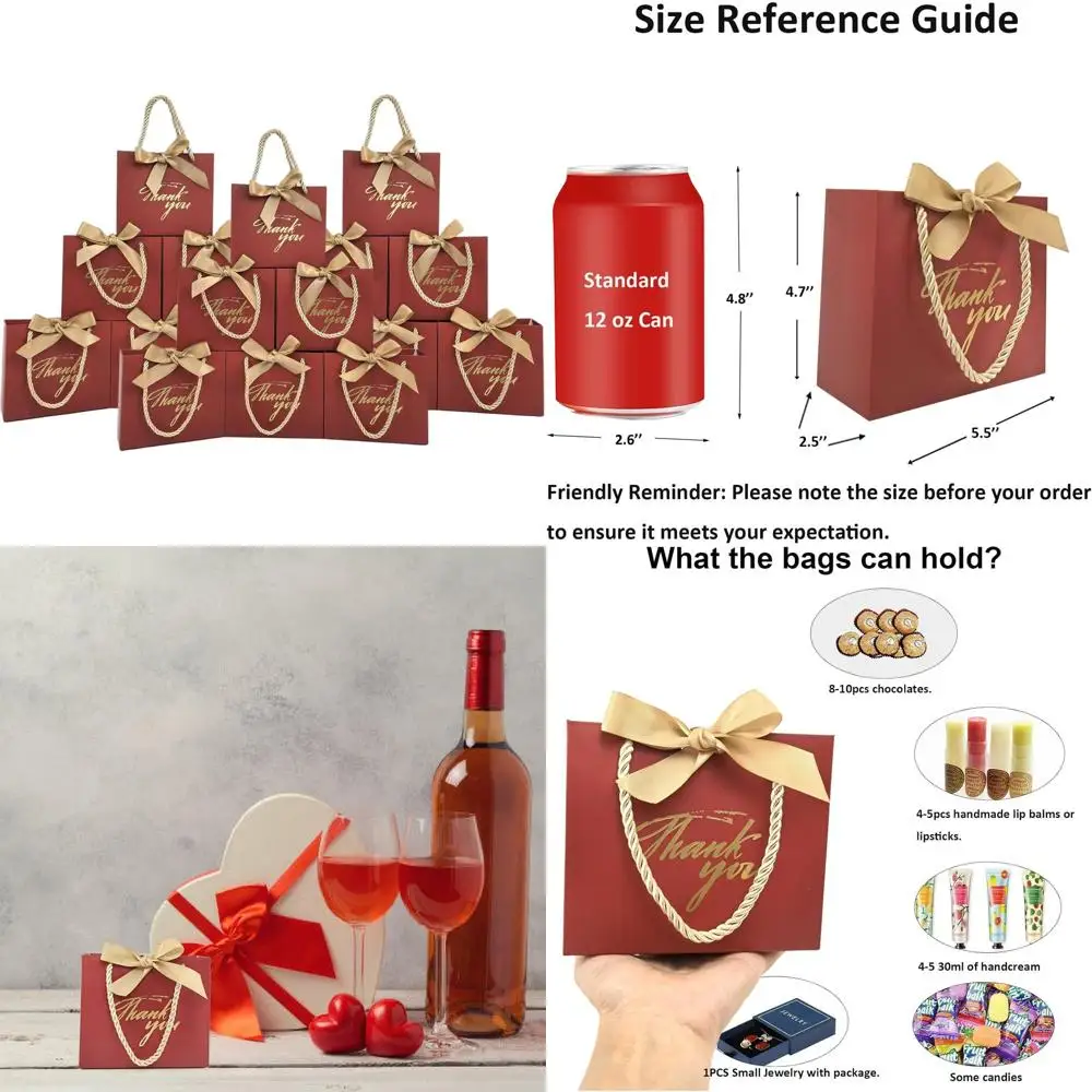 

100 Pack Miniature Red Gift Bags with Handles, 5.5x2.5x4.7 Inches, Ideal for Baby Showers, Birthdays, Weddings, and Party Favors