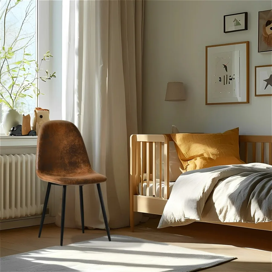 مجموعة Homy Casa مكونة من 4 كراسي طعام منجدة من جلد الغزال لغرفة الطعام العائلية أو المطعم #5