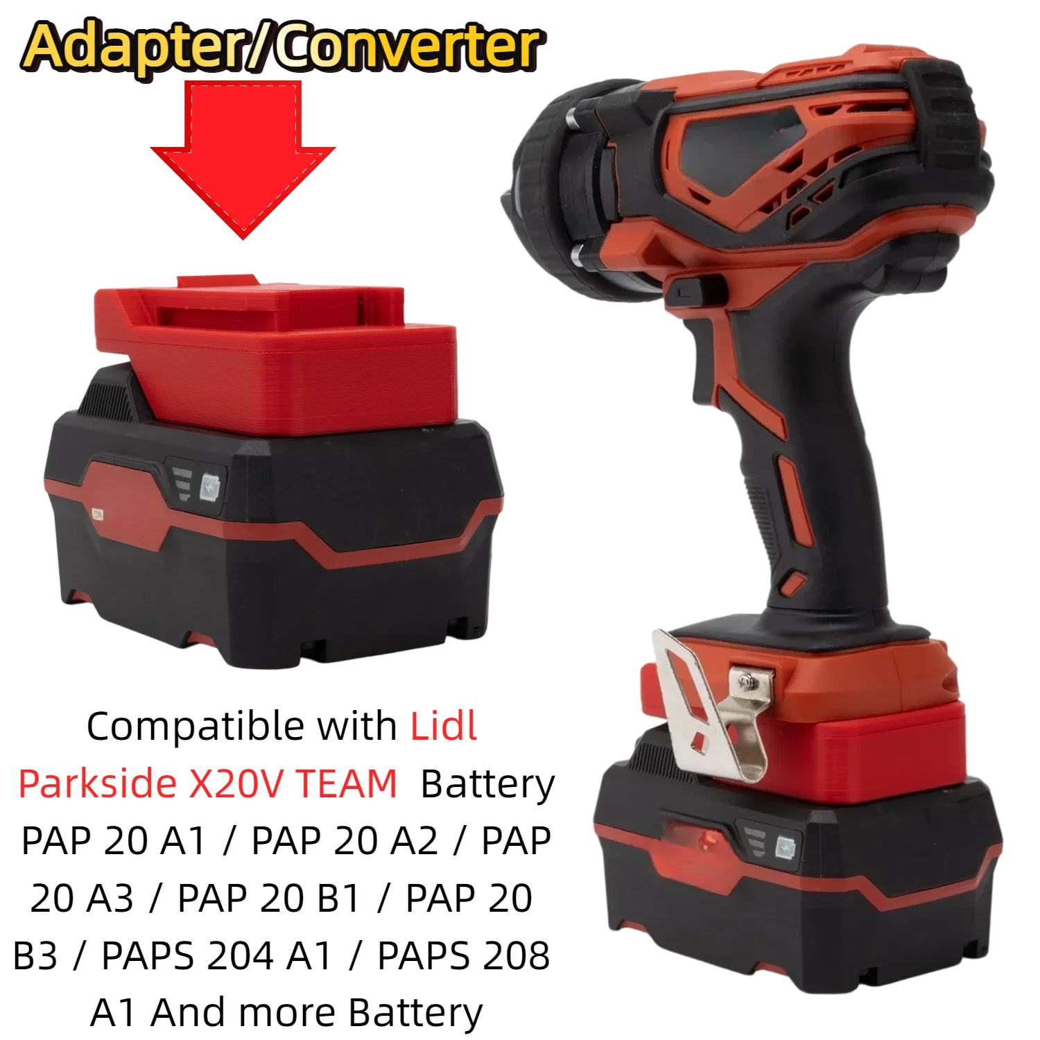 Battery Adapter/Converter for Lidl Parkside X20V TEAM Li-ion Battery Series To YATO System 18V Cordless Power Tool(Only Adapter)