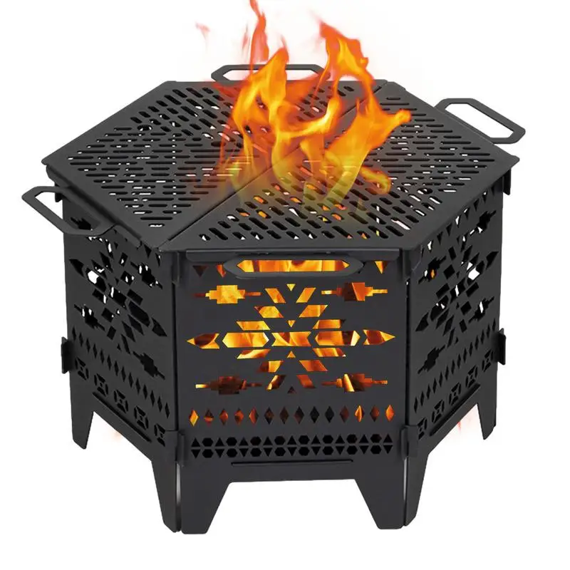 Patio Outdoor Camping Portable Wood Stove Portable Plug Fire Pit Camping Foldable Stove Campfire Rack Barbecue Burning Stove