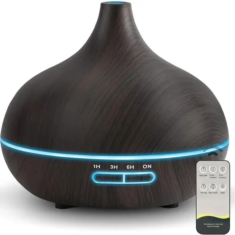 550ml Wood Color USB  Diffuser, Essential Oil Diffuser with 7 Color  Lights & Remote Control, USB Powered Air Humidifier