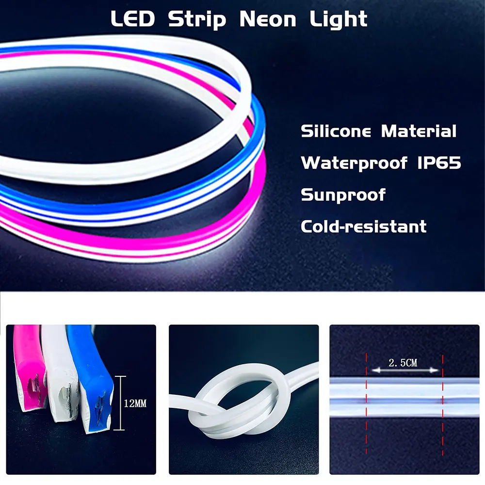 1~5M 12V Led Neon Light Strip SMD 2835 120LEDs/M IP67 Waterproof DIY Neon Sign Led Tape for Holiday Party Light Bar Shape Decora