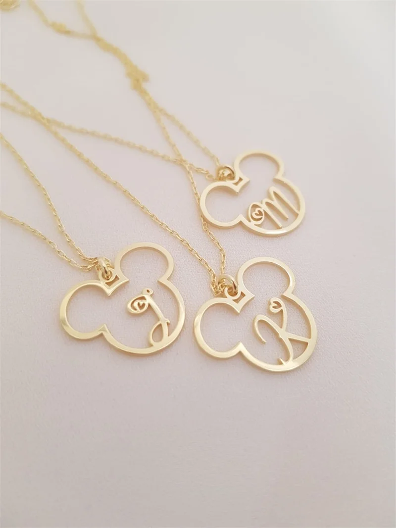 MINISO Disney Name Necklace Dainty Minnie Mouse Necklace Disney Name Necklace Personalized Name Pendant Disney Christmas Gift