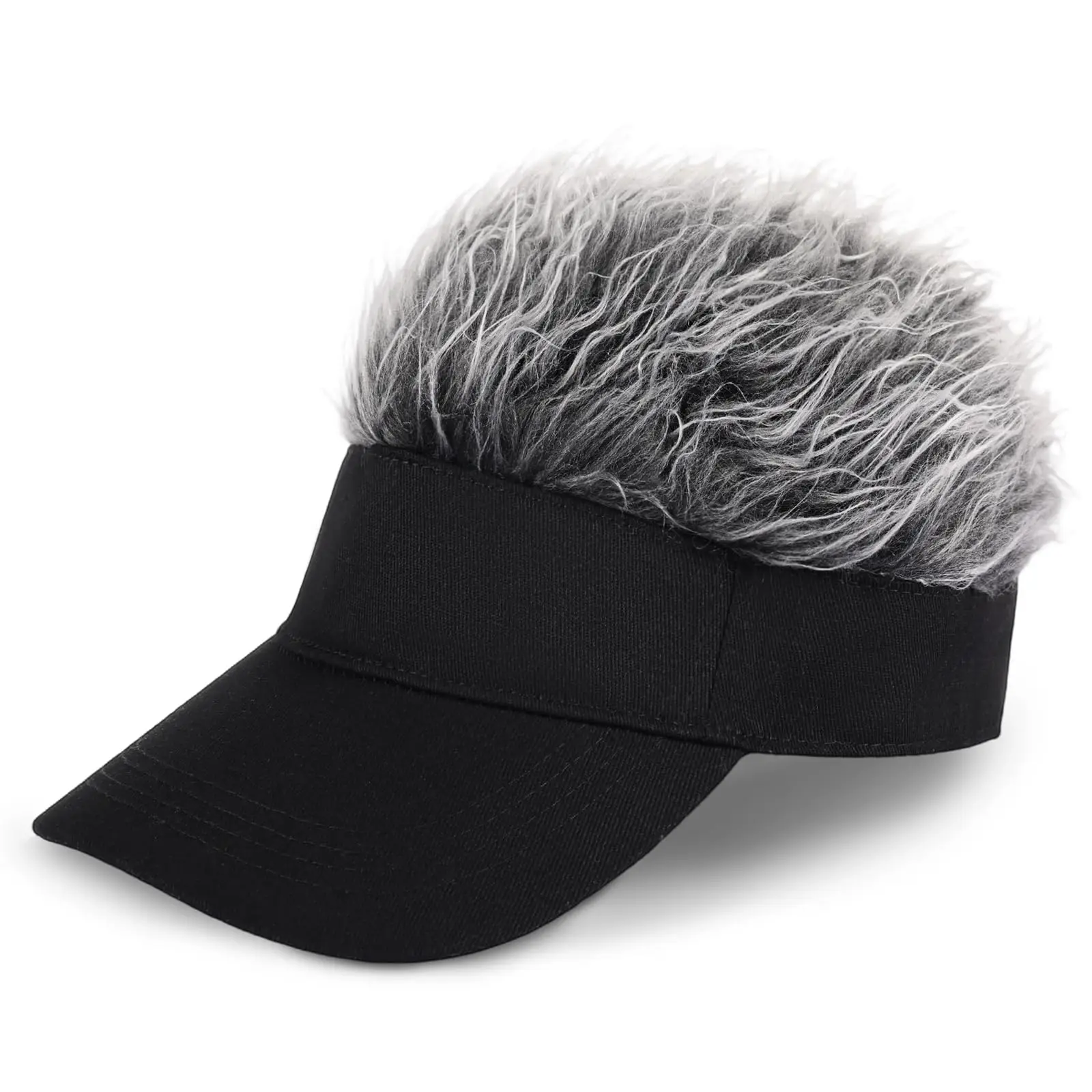 Men's Visor Hat with Hair Funny Spiked Synthetic Hair Wig Hat Novelty Adjustable Baseball Cap image 2