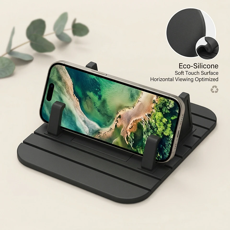Car Phone Holder Silicone Dashboard Stand Strong Adsorption 120° View Non-Slip Stable Car Home Dual Use Washable Reusable Cradle