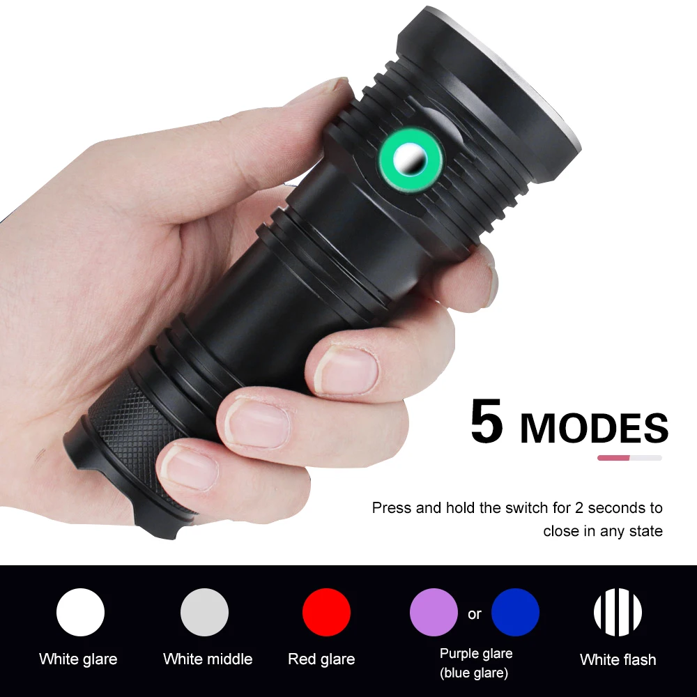 Asafee DR01 2000LM Diving Flashlight UV Red L2 LED IP68 Underwater Video Light Scuba Dive Torch Diving Photo Flashlight