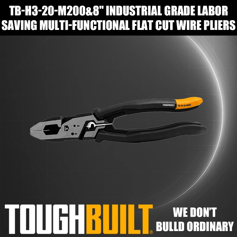 ToughBuilt TB-H3-20-M200 8-inch Industrial-Grade Ergonomic Multi-Function Flat-Nose Wire Cutters Tools Accessories