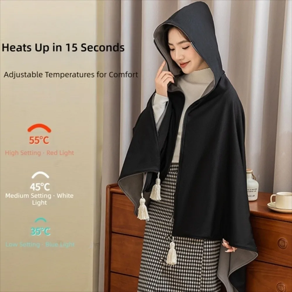 

High Quality Wearable USB Electric Heated Blanket Washable 3 Heating Levels Hooded Shawl Portable Heating Lap Blanket Winter