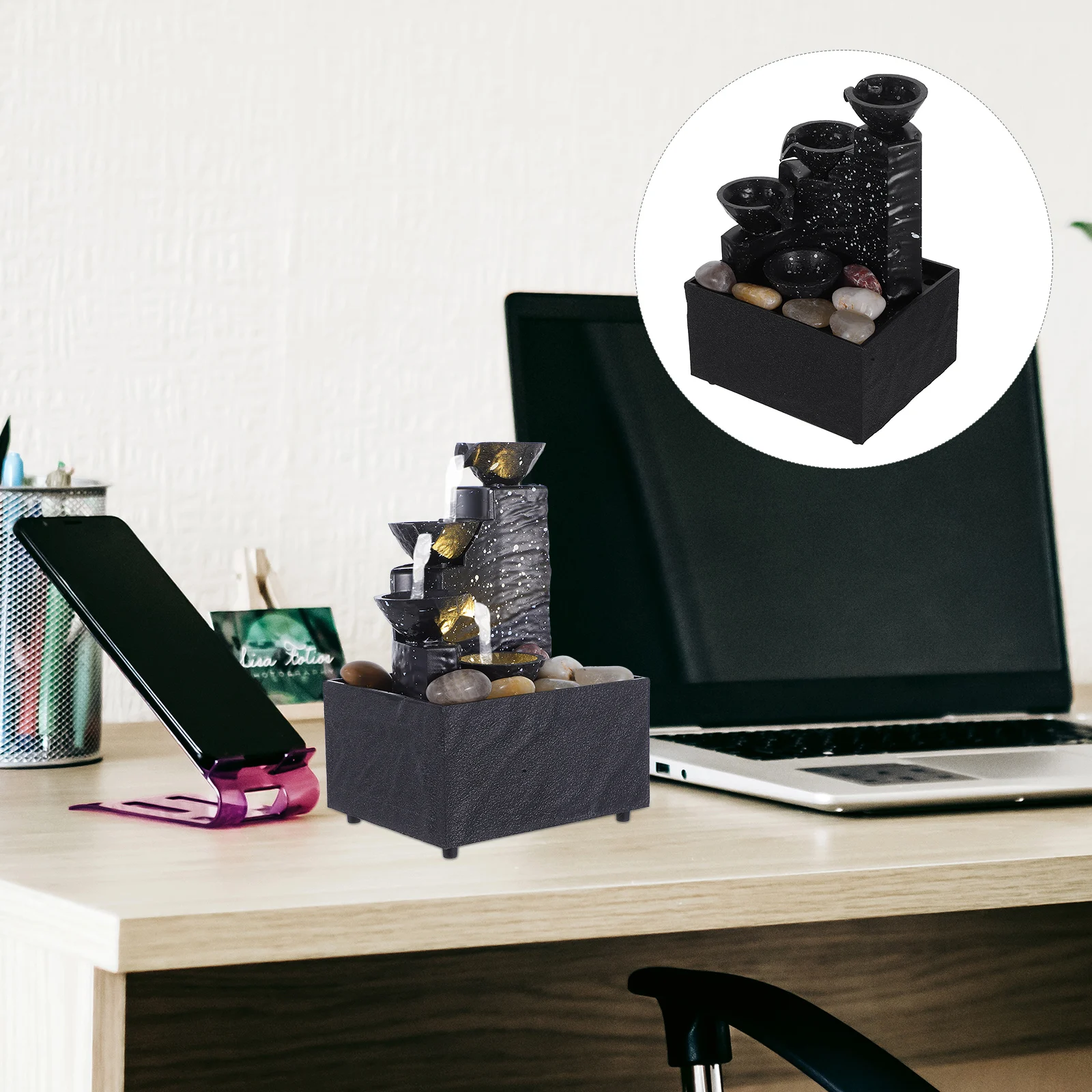 

Elegant Tabletop Water Fountain Indoor Small Craft Mini Waterfall Decoration For Home Office Desk Ornament Holiday Statue