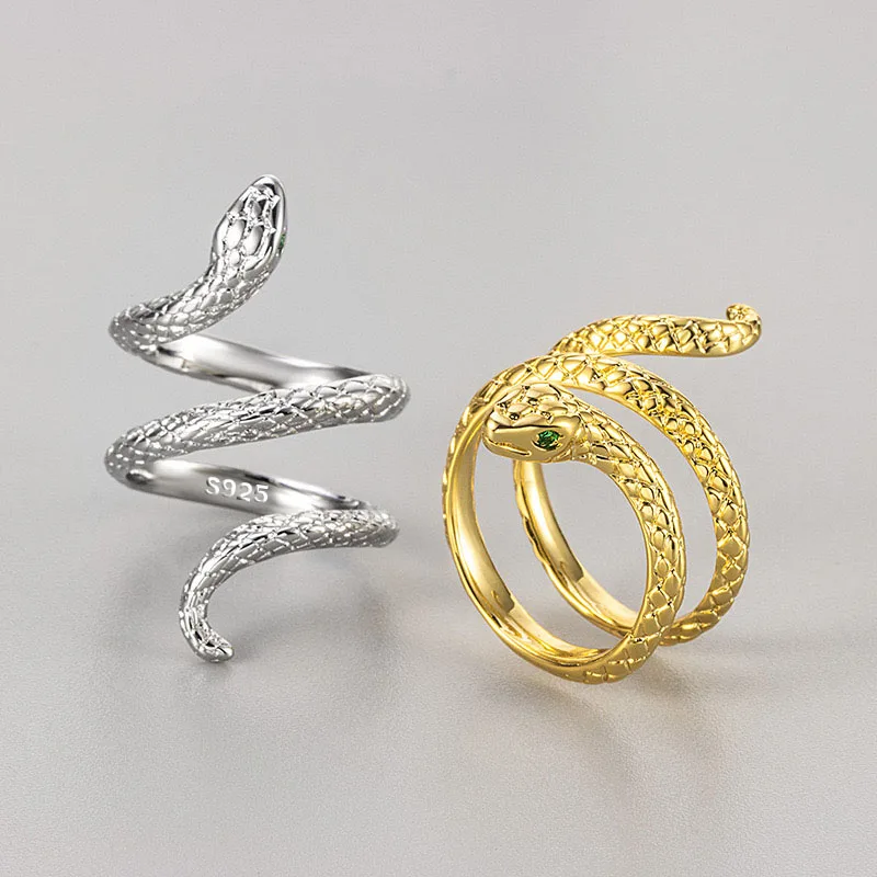 925 Sterling Silver Rings for Women Couple Minimalist Handmade Simple Gold Snake Ring Party Jewelry Gift Prevent Allergy