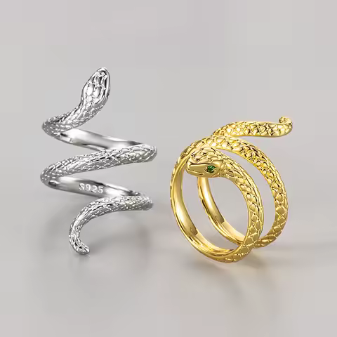 925 Sterling Silver Rings for Women Couple Minimalist Handmade Simple Gold Snake Ring Party Jewelry Gift Prevent Allergy