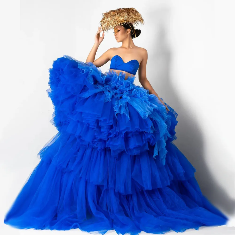 HOBBY Royal Blue Tulle Ball Gown Layered Ruffled Ever Pretty Floor Length Evening Skirt Custom Made Plus Size Prom Skirts