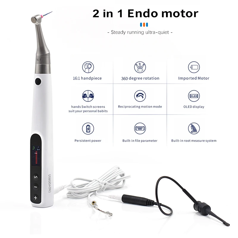 2 in 1 D ental Endo Motor with Apex Locator with 16:1 Contra Angle Canal for Endodontic Use de ntistry Tools